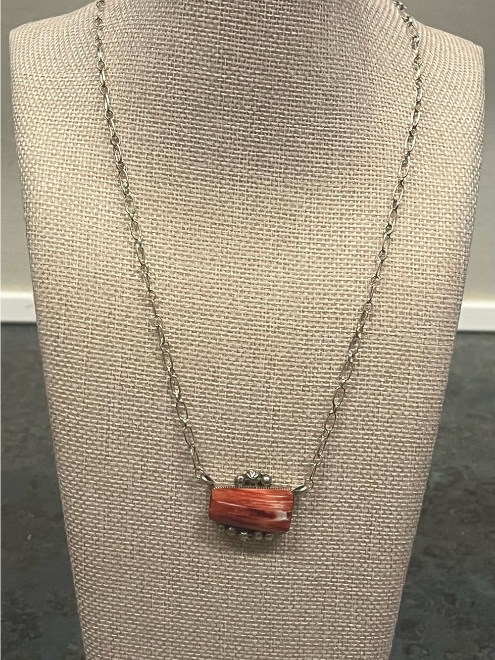 Sterling Silver Spiny Oyster Pendant Necklace by Navajo Silversmith Sheena Jack